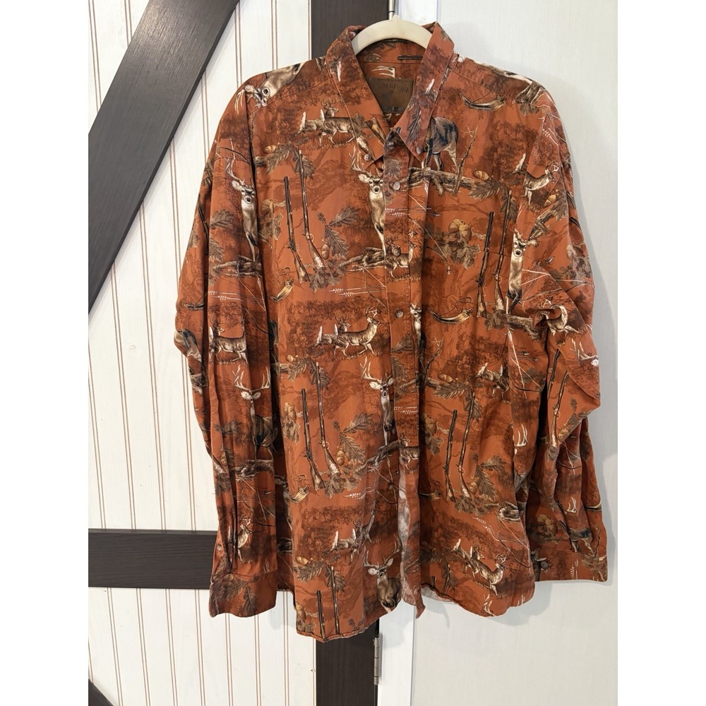 North River Outfitters Mens 2XL Deer Buck Hunting Shirt Long Sleeve Cotton Brown